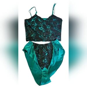 Gold Label VICTORIA'S SECRET Lace Lingerie Teddy 2 Piece Set In Teal/black. Med
